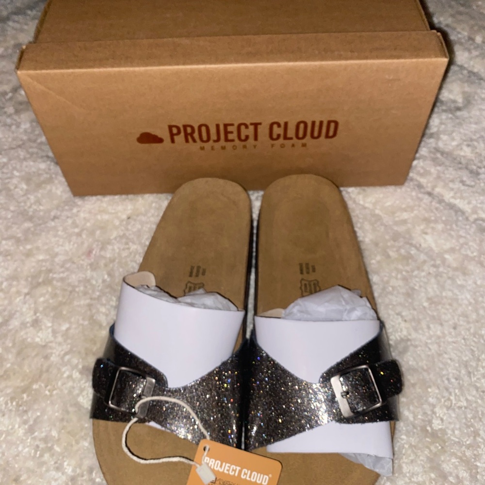 Women's Glitter Sandals - Black and White